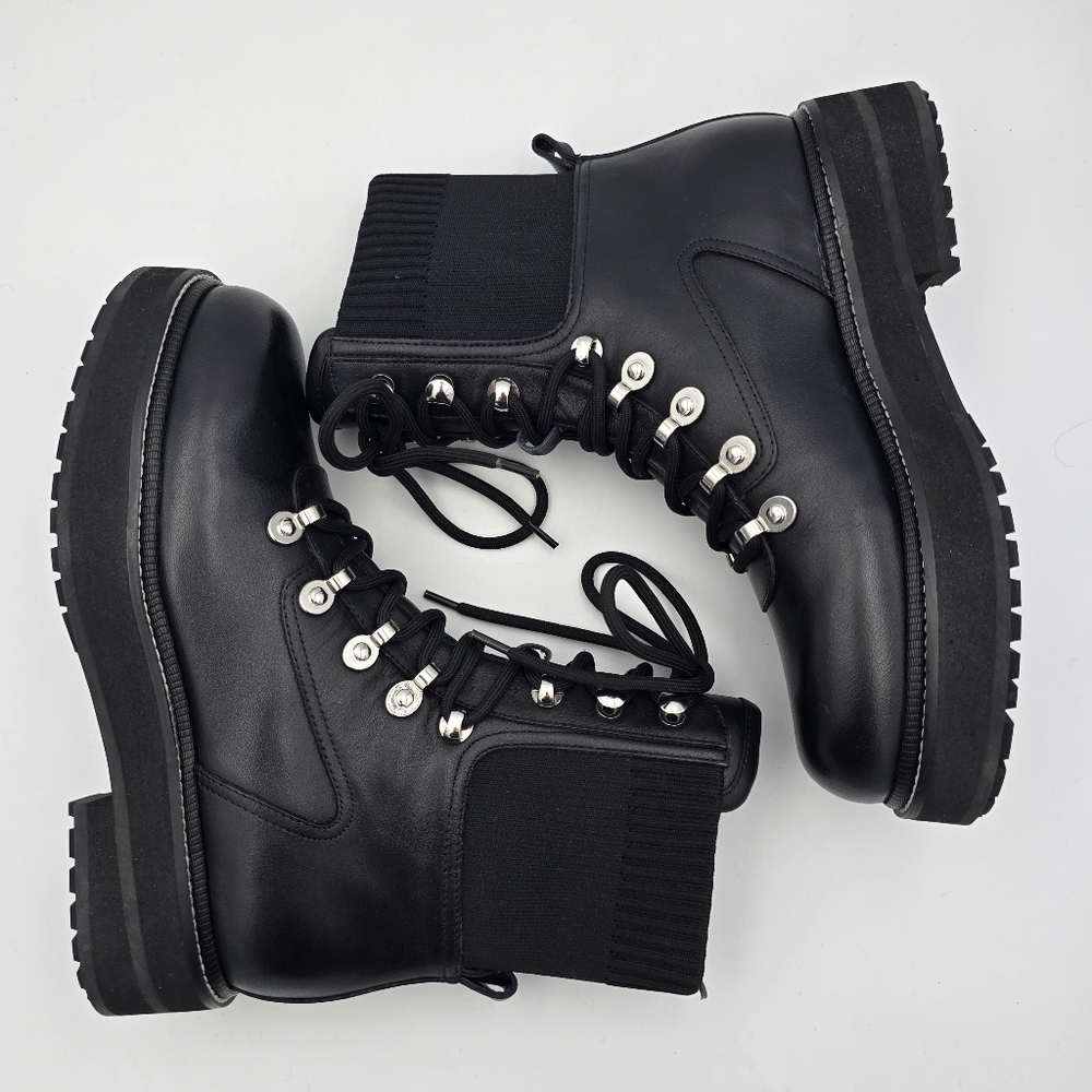 NWOT Marc Fisher Ltd. Black Knit Collar Elwa Round Toe Lace-Up Leather Boots 6.5 - Picture 15 of 16